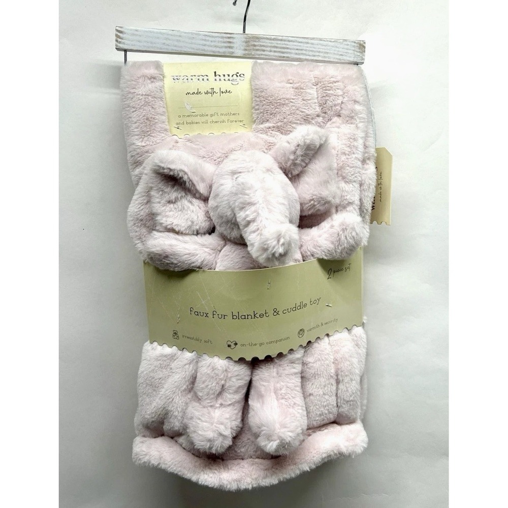 Warm Hugs Pink Plush Elephant Toy & 30" x 36" Soft Baby Blanket 2 Pc Set (B5)